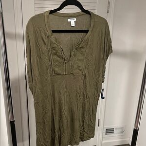 Old Navy Olive Green Embroidered V-Neck Tunic Top